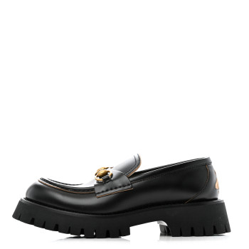GUCCI Cordovan Lux Womens Harald Horsebit 25mm Platform Loafers 38.5 Black