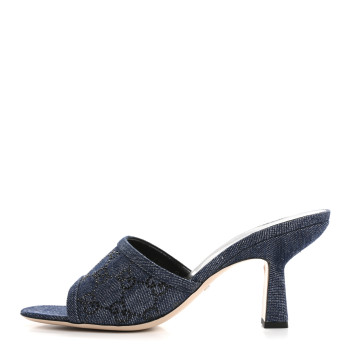 GUCCI Denim Crystal GG Monogram Mules 40 Blue