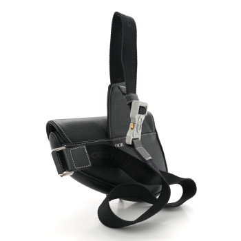 CHRISTIAN DIOR Grained Calfskin Mens Mini Saddle Bag Black
