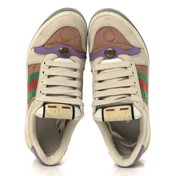 GUCCI Moire Fabric Nubuck Web Womens Screener Sneakers 37 Cinnamon Dusty Milk New Lavender