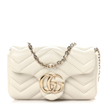 GUCCI Calfskin Matelasse Mini GG Marmont Shoulder Bag White