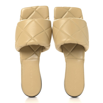 BOTTEGA VENETA Nappa Quilted Rubber Lido Flat Sandals 39.5 Cane Sugar