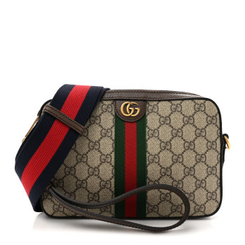 GUCCI GG Supreme Monogram Textured Dollar Calfskin Web Ophidia Wristlet Shoulder Bag Beige Ebony New Acero