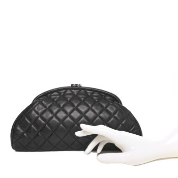 CHANEL Lambskin Quilted Timeless Clutch Black