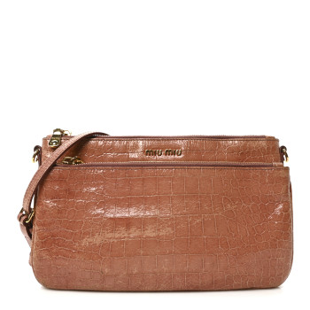 MIU MIU Vernice Crocodile Embossed Crossbody Bag Antico