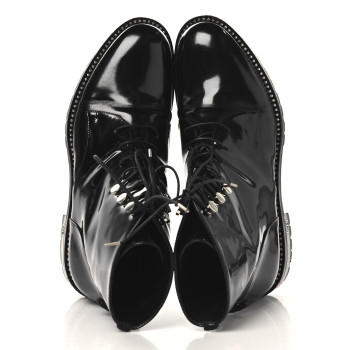 CHRISTIAN DIOR Patent Calfskin Rebelle Lace Up Boots 38.5 Black