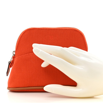 HERMES Cotton Canvas Mini Mini Bolide Travel Cosmetic Pouch Feu