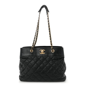 CHANEL Calfskin Quilted Large Soft Elegance Tote Black