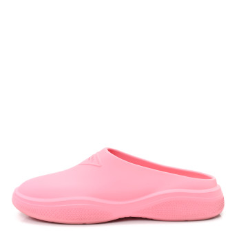 PRADA Soft Mellow Rubber Triangle Logo Embossed Womens 25mm Mules 38 Begonia