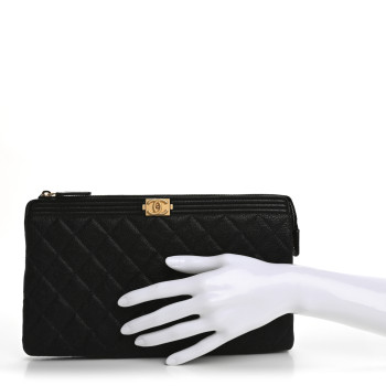 CHANEL Caviar Quilted Small Zipped Boy Pouch Black