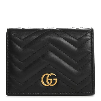 GUCCI Calfskin Matelasse GG Marmont Card Case Wallet Black