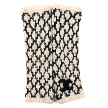 CHANEL Cashmere Blend CC Fingerless Gloves White Black