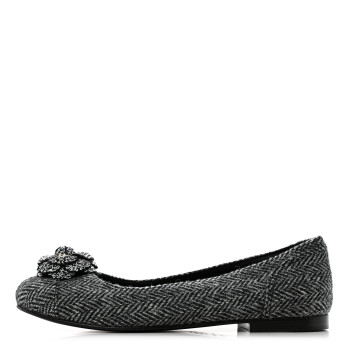 CHANEL Tweed Quilted Camellia Ballerina Flats 40 Grey