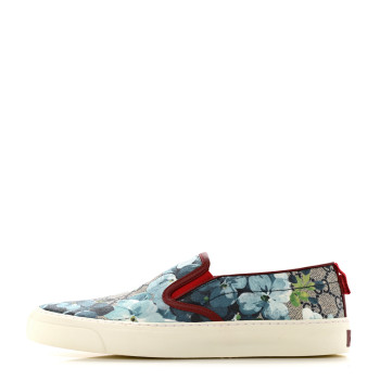 GUCCI GG Supreme Monogram Blooms Womens Slip On Sneakers 37 Beige Blue Navy Red