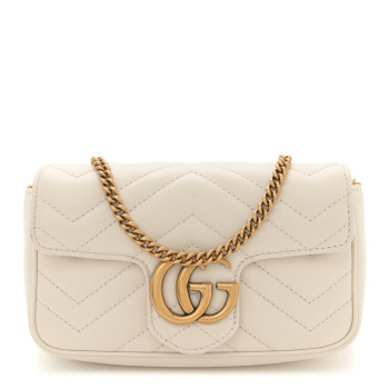 GUCCI Calfskin Matelasse Super Mini GG Marmont Shoulder Bag White