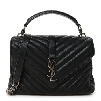 SAINT LAURENT Sheepskin Matelasse Chevron Monogram Medium College Bag Black