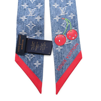 LOUIS VUITTON LV X TM Silk Monogram Cerises Bandeau Denim Blue