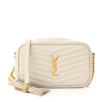 SAINT LAURENT Grain De Poudre Matelasse Monogram Mini Lou Camera Bag Crema Soft