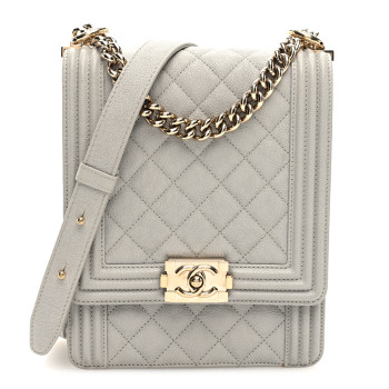 CHANEL Caviar Quilted North South Boy Flap Light Grey