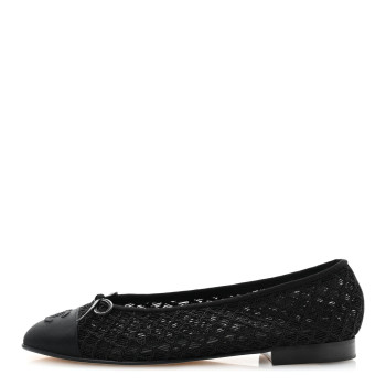 CHANEL Embroidered Grosgrain Cap Toe Ballerina Flats 39 Black