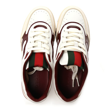 GUCCI Calfskin Suede Mens Re-Web Sneakers 8 White Red