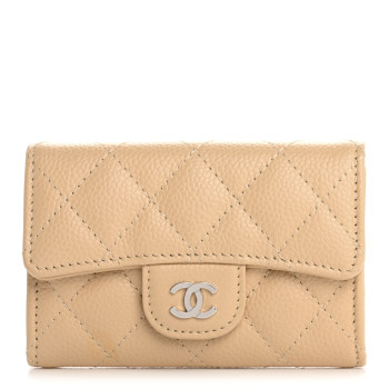 CHANEL Caviar Quilted Flap Card Holder Wallet Light Beige