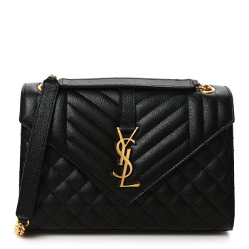 SAINT LAURENT Grain De Poudre Textured Mixed Matelasse Triquilt Medium Monogram Satchel Black
