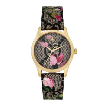 GUCCI Stainless Steel Canvas 38mm G-Timeless Supreme GG Blooms Quartz Watch Brown