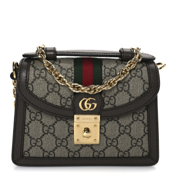 GUCCI GG Supreme Monogram Textured Dollar Calfskin Web Mini Ophidia Padlock Top Handle Chain Shoulder Bag Beige Ebony New Acero