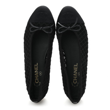 CHANEL Embroidered Grosgrain Cap Toe Ballerina Flats 39 Black