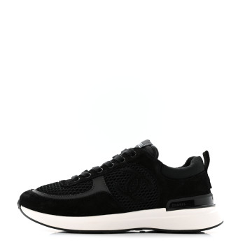 CHANEL Mesh Suede Calfskin Fabric CC Womens Sneakers 37.5 Black