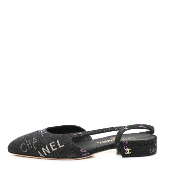 CHANEL Denim Cap Toe Denim Mood Slingback Flats 36 Black Multicolor