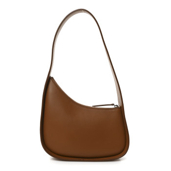 THE ROW Smooth Calfskin Half Moon Shoulder Bag Chestnut
