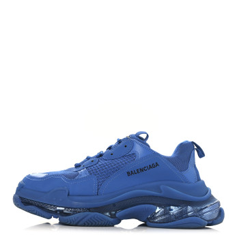 BALENCIAGA Fabric Mesh Clear Sole Mens Triple S Sneakers 10 Deep Blue