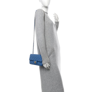 CHANEL Lambskin Quilted Mini Rectangular Flap Blue