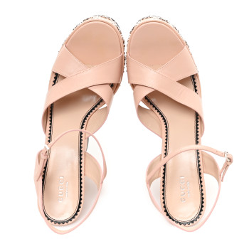 GUCCI Malaga Kid Interlocking G Studs 155mm Platform Sandals 41 Perfect Pink