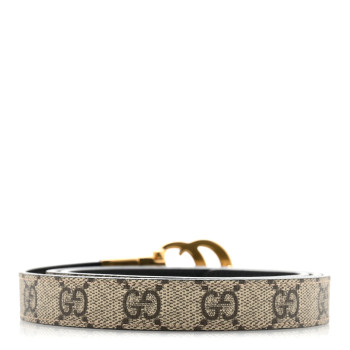 GUCCI Calfskin GG Supreme Monogram Double G Reversible 20mm Belt 95 38 Beige Ebony Black