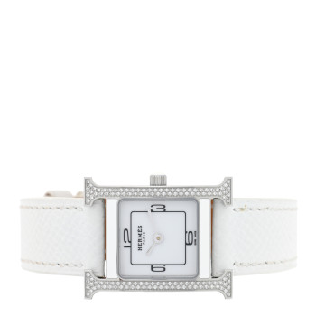 HERMES Stainless Steel Epsom Diamond Lacquer 21mm Heure H Hour Double Jeu Quartz Watch Blanc