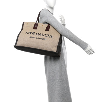 SAINT LAURENT Linen Calfskin Rive Gauche Tote Natural