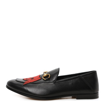 GUCCI Lambskin Skull Embroidered Mens Brixton Horsebit Loafers 8.5 Black