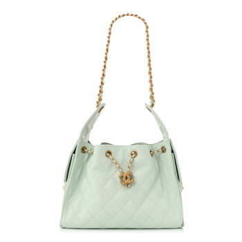 CHANEL Caviar Quilted Small Chanel 25 Handbag Light Green