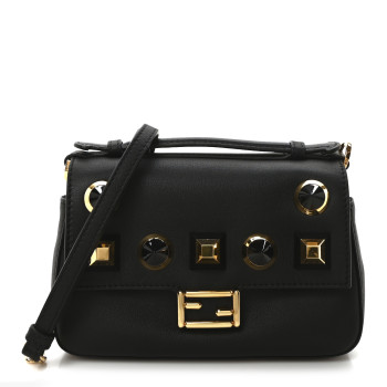 FENDI Vitello Dolce Studded Micro Double Baguette Black