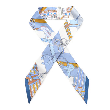 HERMES Silk Brides et Gris Twilly Gris Bleu Jean White Miel