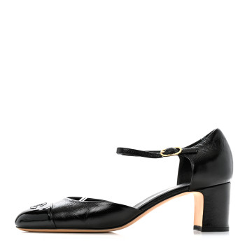 CHANEL Patent Calfskin Cap Toe CC Slingback Pumps 40 Black