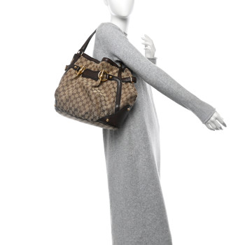 GUCCI Monogram Medium Jockey Tote Dark Brown