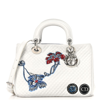CHRISTIAN DIOR Bullcalf Microcannage Sequin Small Diorissimo Tote White