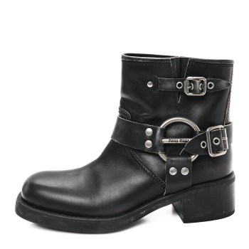 MIU MIU Calfskin Harness Enigneer Boots 40 Black