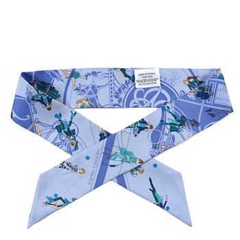 HERMES Silk Ex-Libris Les Parisiennes Twilly Ciel Turquoise Lavender