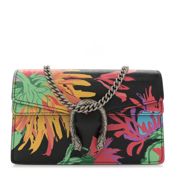 GUCCI X KEN SCOTT New Shangai Calfskin Jenny Floral Print Super Mini Dionysus Shoulder Bag Black Pink