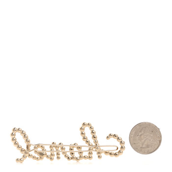 CHANEL Pearl Crystal Logo Hair Clip Gold